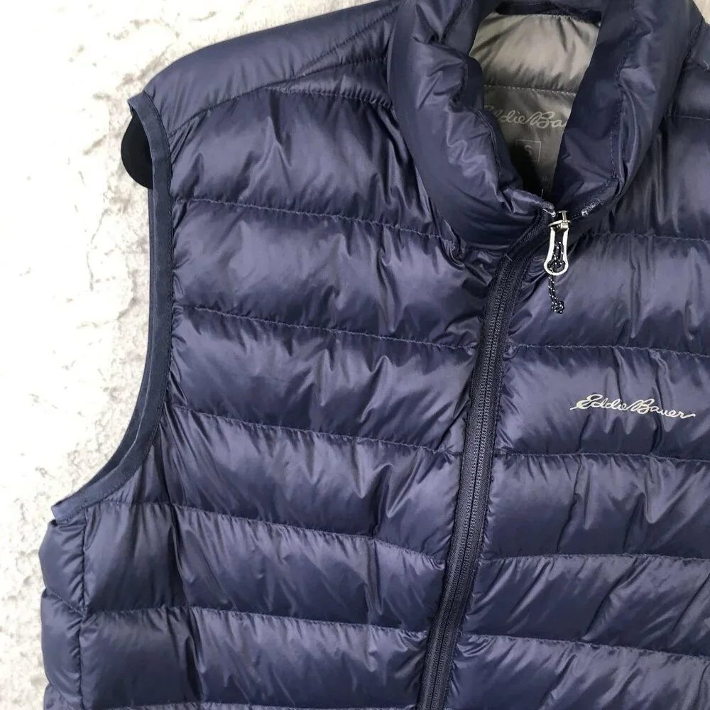 Eddie Bauer Vest Mens Small Navy Blue Down Puffer Full Zip Quilted Lightweight - Picture 11 of 16